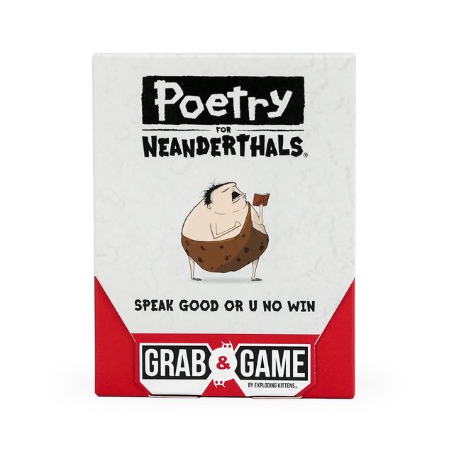The small box of Poetry for Neanderthals Grab & Game Edition, with a cartoon caveman